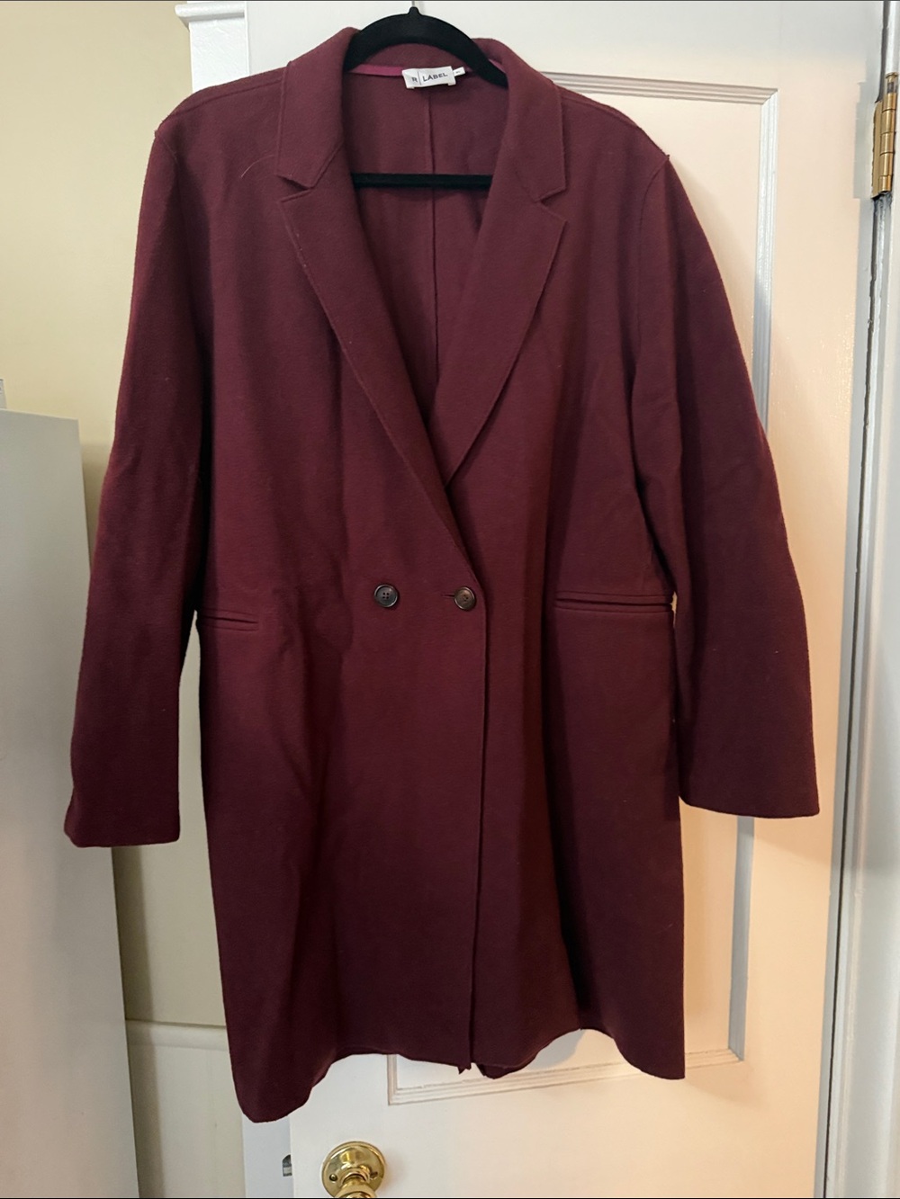 The Reset R Label Women's
Rich Burgundy Wool Blend Timeless Midi Pea Coat